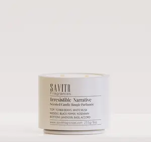 Savitr Fragrances Irresistible Narrative Scented Candle - Tonka Beans, White Musk, Black Pepper, Rosemary, Lavender, Basil Accord - Burn Time 50 Hours - Aroma & Decor luxury candle