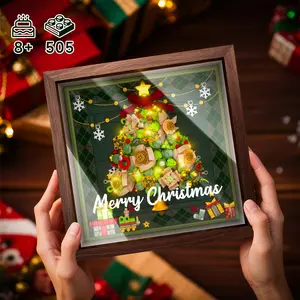 【Black Friday】TENHORSES Christmas Tree Picture Frame Building Blocks Set with Exquisite Frame Fantasy Bricks Toys Solid Wood Photo Frame Emissions Light Ideal for Home Decor Festive Displays