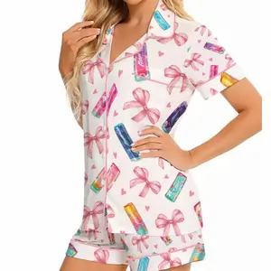 Alani Nu Energy Drink Coquette Bow Satin Pajama Set for Women, Cute Short Sleeve Sleepwear, Loungewear Gift for Alani Fans WFTT