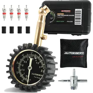 Tire  Gauge 0-70 PSI/0-5 Bar Air  Gauge with Dual Scale Glow Dial Tire Gauges for Tire  with Four-Way Tool Tire Valve Caps Valve Core Tire Repair Tool Kit