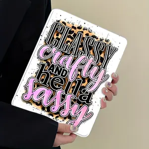 Leopard Print Art Text Design Tri-Fold Stand Ipad Case, Transparent Acrylic Hard Back Panel With Pencil Slot，Suitable for All models of ipad.   Scratch-resistant Ultra-thin Protective Case, Shock-resistant Full Cover Suitable for Offices Schools and Home