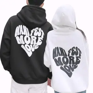 Valentines Manifest More Love Couple Matching Graphic Hoodie Casual Streetwear Fleece Fabric Pullover Hooded Sweatshirt Trendy Tops for Women for Men Perfect Valentine’s & Anniversary Gift