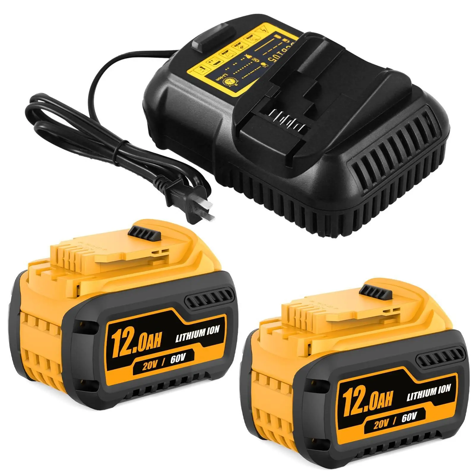 DCB609 60V Max 12Ah Lithium Ion Replacement Battery for Dewalt 20V/60V Max Tools, DCB105 Charger, DCB606, DCB609-2, DCB606-2, DCB612 & Flexvolt Devices with LED Indicator, Lithium Ion Battery
