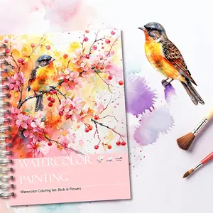 12 Sheets/ 1 Book, Watercolor practice album with Birds theme designed for beginners - featuring 12 elegant Birds illustrations, step-by-step instructions, and lay-flat pages, with watercolor paper, great gift for birthdays, festivals, Mother's Day