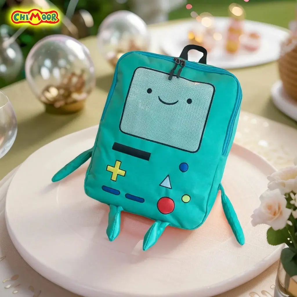 Cartoon Robot Travel Laptop Cute Backpack Blue PU Robot Animal Finn Jake Adventure Trip Backpack Water Resistant College Bag