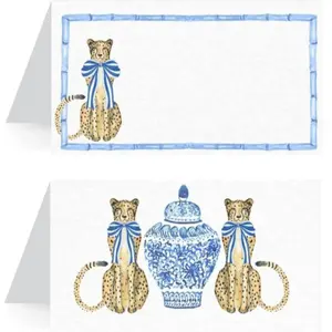 Cheetah with Blue Bow Place Cards