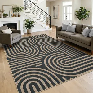 Modern Abstract Line Jute Rug Large Size Washable Stain-resistant Non-slip Foldable Interior Decorative Rug for Bedrooms Farmhouses Restaurants Offices Backyards and Apartments anti-slip design