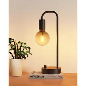 Industrial Table Lamp for Bedroom, Fully Dimmable Modern Bedside Lamps with 2700K Warm Light Bulb for Kids Reading, Minimalist Nightstand Lamps for Living Room, Office (Bulb Included)