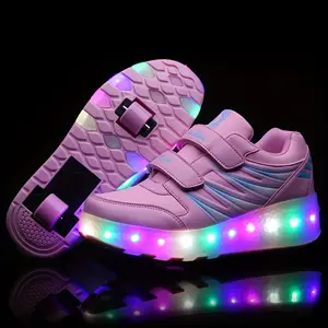 New Trendy Breathable Two-Wheeled Roller Shoes with LED Lights for Boys And Girls, Suitable for Outdoor Sports And Skating.