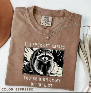 Comfort Colors Vintage If I Ever Get Rabies You're High On My Bitin' List T-shirt, Trendy Meme Funny Raccoon T-shirt, Best Gift For Her, Style Outfits