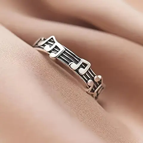 Music Note Design Cuff Ring, Fashion Retro Musical Note Ring for Women & Men, Trendy All-Match & Exquisite Jewelry for Birthday Gift, Vintage Rings Jewelry, Unique Rings, Beautiful Rings, Cool Rings