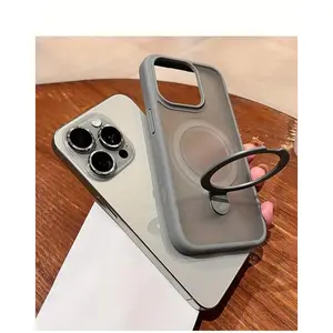 Magnetic Stand Phone Case - Matte Metal Ring Stand with Hard Bumper Cover and Wireless Charging Capability for 17, 16, 15 14, 13, 12 ,11 ProMax  Pro Plus Shockproof Casing
