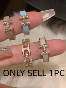 Letter H Ring, Enamel Drop Oil Zircon, High-End Open Design, Geometric Design Ring, Unique French Style, Trendy Index Finger Ring for Women