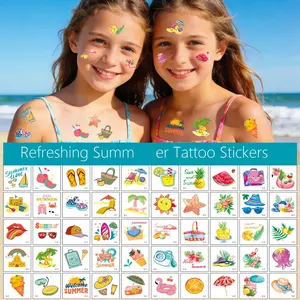 New Cartoon Hawaiian Tattoo Stickers, Summer Beach Fun Kids Tattoos, Cute Summer Children Temporary Tattoos, Fun and Playful Design
