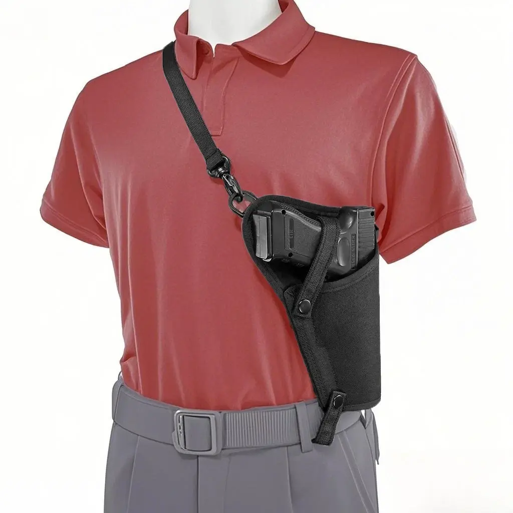 Tactical Universal Holster Nylon Under Arm Gun Holster, Concealed Carry Pistol Holster with Safety Strap for Right-Handed Hunters Gun Accessory