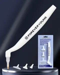 Foreveryoung Ergonomic Diamond Painting Pen with 4 Tips, Wrist-Friendly Diamond Art Accessories Pen with Unobstructed View, Ideal Tools for Beginners