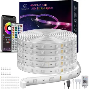 400ft (2*200ft) Outdoor Led Strip Lights , Ip68 Outside Led Light Strip  with Remote and App Control, Exterior Led Rope Lights  Syne RGB Strip Lights for Party Decor