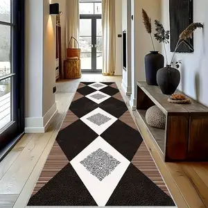 Imitation Cashmere Anti-Slip Rug, Modern Geometric Rug, Diamond Pattern, Long Bedside Carpet for Bedroom, Kitchen, Hallway