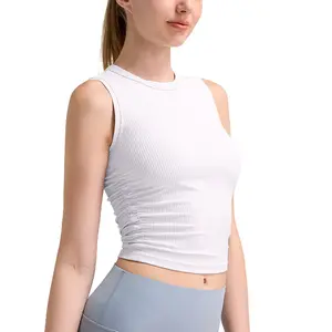 Women's Ribbed Workout Tank Top - Slim Fit High Neck Sports Shirt with Side Pleats - Quick Dry Yoga Shirt for Gym & Running - Seamless Sleeveless Fitness Shirt sleeveless crop tank top workout tops gym shirts callaway