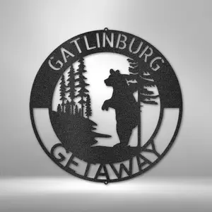 Standing Bear by Trees Monogram - Customizable Steel Art - Lone Bear Monogram - Steel sign
