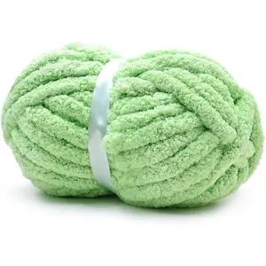 Chunky Chenille Yarn for Hand Knitting,Fluffy Soft  Yarn with Circular  & Crochet Hook,Super Bulky Big Yarn for Chunky Blanket,Large Thick Arm Knitting,1 Pack,Sage Green