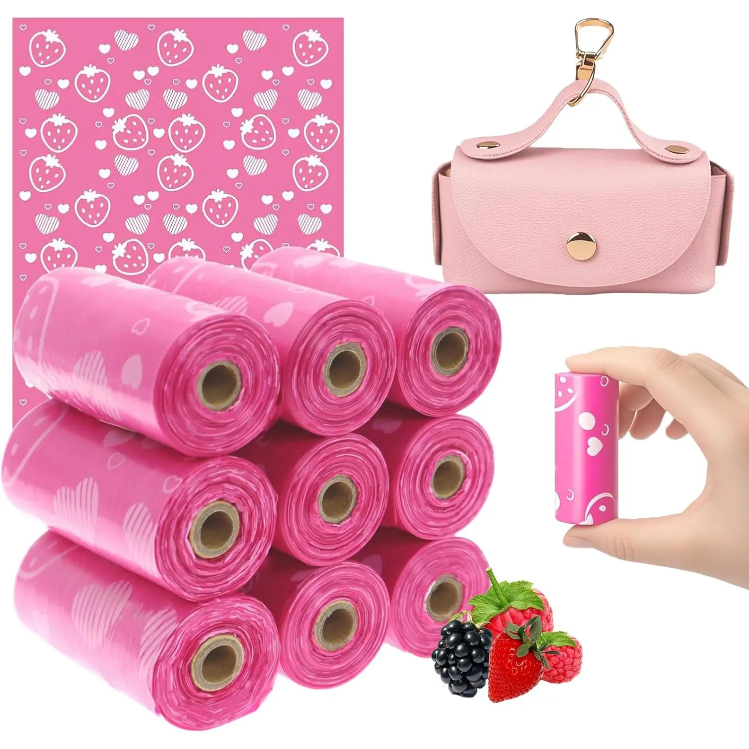Sanitary Napkin Disposal Bags with Dispenser Feminine Hygiene Disposal Bags for Tampons Trash Bag, Personal Care Sanitary Bag for Women Privacy Handling (Pink)