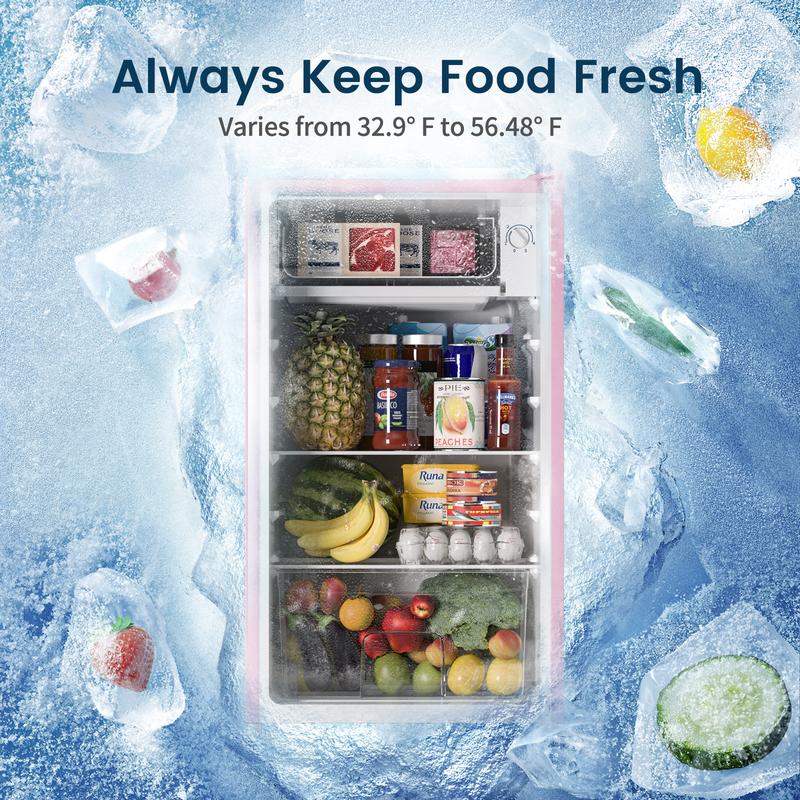 BANGSON 3.2 Cu.Ft Mini Fridge with Freezer Compact Energy-efficient Refrigerator Single Door Quiet Adjustable Temperature Small Drink Garage Room Portable Gift Idea, Christmas Gift Pink