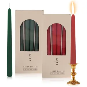 Tapered Dinner Candles - Soy & Paraffin Blend, Dinner Candles with Long-Lasting 7-Hour  for Stylish Homes - Candle in Curated Colors Ideal  for Hosts, Brides & Event Planners-Red & Green