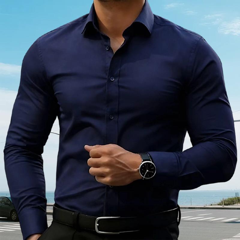 Gentle Men's Stretch Dress Shirts Short Sleeve Slim Fit Business Casual Button Down Shirts Muscle Fit Men's Dress Shirts Shortsleeve Menswear gifts for dad Polo Quick-Dry Striped Set