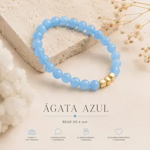 Natural Blue Agate Bead Bracelet - 6 mm & 4 mm Stones, Stretchy Thread, Natural Crystal Jewelry Accessory for Protection, Energy Balance