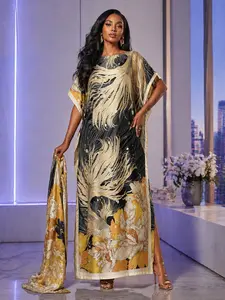 [MOOMOO] Women’s Boho Vacation Outfit Print Beach Cover Up Dress & Scarf Set – Floral / Peacock / Colorblock Shawl Poncho,Causal  Soft Comfortable Outdoorwear,Loungewear,Summer Vacation Beachwear, TikTok Trending Outfit.012
