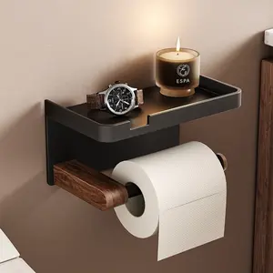 Walnut Style Bathroom Tissue Box, No-Drill Wall Mounted Toilet Paper Holder, Restroom Tissue Storage Box, Facial Towel Organizer, Bathroom Wall Paper Rack for Washroom Storage, Bathroom Accessories