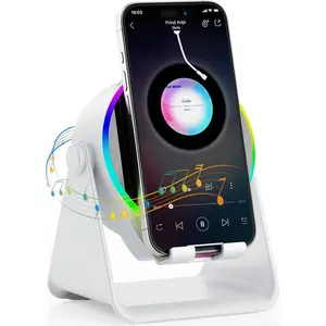 Wireless Induction Speaker, 5 in 1 Bluetooth Speaker, 360° Rotation Cell Phone Stand and Colorful Ambient Light, Compatible with iPhone iPad Android Tablet, Birthday Gifts for Men Women Him