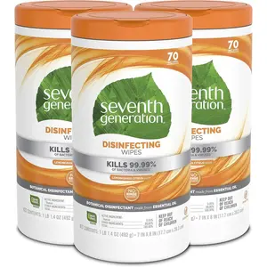 Seventh Generation Disinfecting Multi-Surface Wipes, Lemongrass Citrus, 70 Count, Pack of 3 (Packaging May Vary)