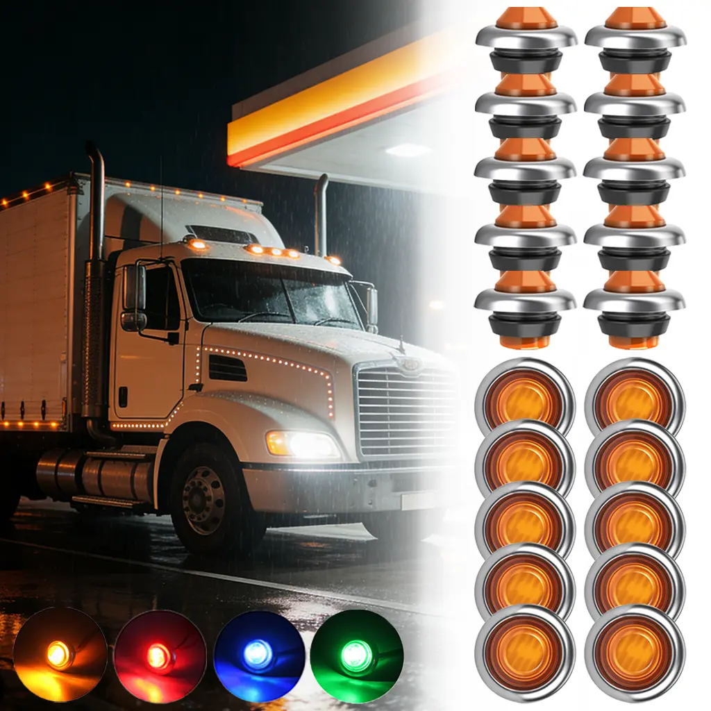 20PCS LED Round Marker Decorative Lights - 12-24V Multi-Color Front, Rear, Side Marker & Clearance Lamp for Truck, Trailer