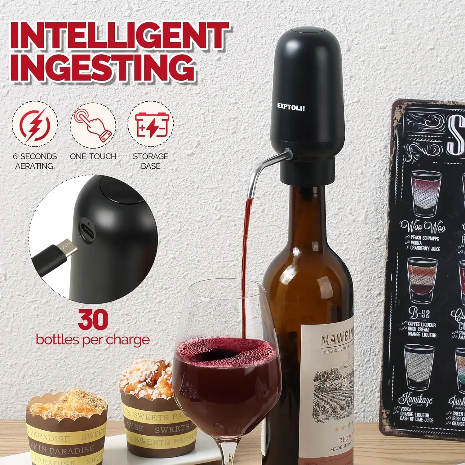 Exptoli Intelligent Beverage Dispenser - Automatic Aerating Pourer with One-Touch Operation & Smart Dispensing Technology for Enhanced Flavor Notes