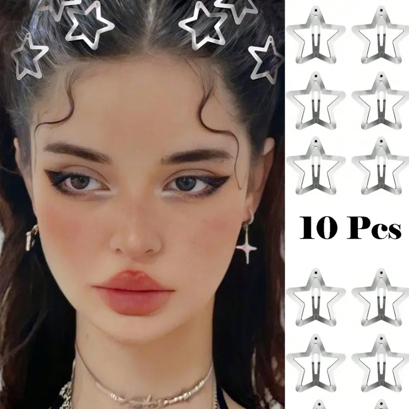 10 Y2K Star Shape Cute Mini Hair Clips Metal for Girls, Versatile Bb Clips for Bangs & Flyaways, Trendy Street Style Hair Accessories, Super Cute Clips, Decorative Hair Clips, Hair Decor, Hairclips