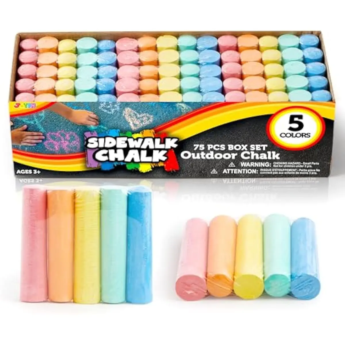 75 Pcs Sidewalk Chalk Set in 15 Packs, 5 Colors, Non-Toxic Jumbo Washable Chalk for Toddlers 1-3, Painting for Outdoor Art, School Supplies, Classroom Must Haves