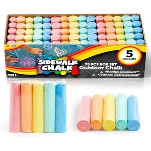 75 Pcs Sidewalk Chalk Set in 15 Packs, 5 Colors, Non-Toxic Jumbo Washable Chalk for Toddlers 1-3, Painting for Outdoor Art, School Supplies, Classroom Must Haves