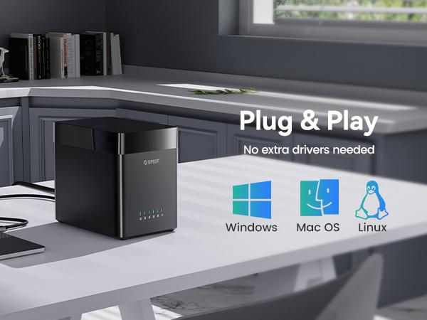 ORICO 5 Bay Hard Drive Enclosure USB C/A to SATA Magnetic Tool-Free External HDD Docking Station Case with 12V/6.5A Power Adapter for Family Storage Supports 2.5/3.5 inch Drives Max 110TB (5x22TB) - DS500, Linux, Usb 3.0, Independent Bracket, Transfer Spe