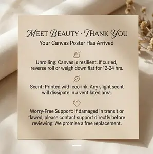 Elegant Canvas Art Care Instructions Card • Minimalist Package Thank You Insert