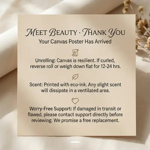 Canvas Art Maintenance Care Tips Cards - Compact, Practical, Elegant Appreciation Cards with Minimalist Design, Gift-Ready Note Inserts for Home Decor Posters & Prints Packaging, Thoughtful Touch Thank You Inserts