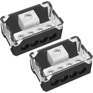 4 Way Power Distribution Block Car Audio 0/2/4 Gauge Input 4/8/10 Gauge Output Amp Ground Distribution Block Splitter - 2pcs