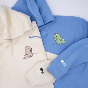 Cute Cartoon Dino Couple - Custom Embroidered Sweatshirts For Couples