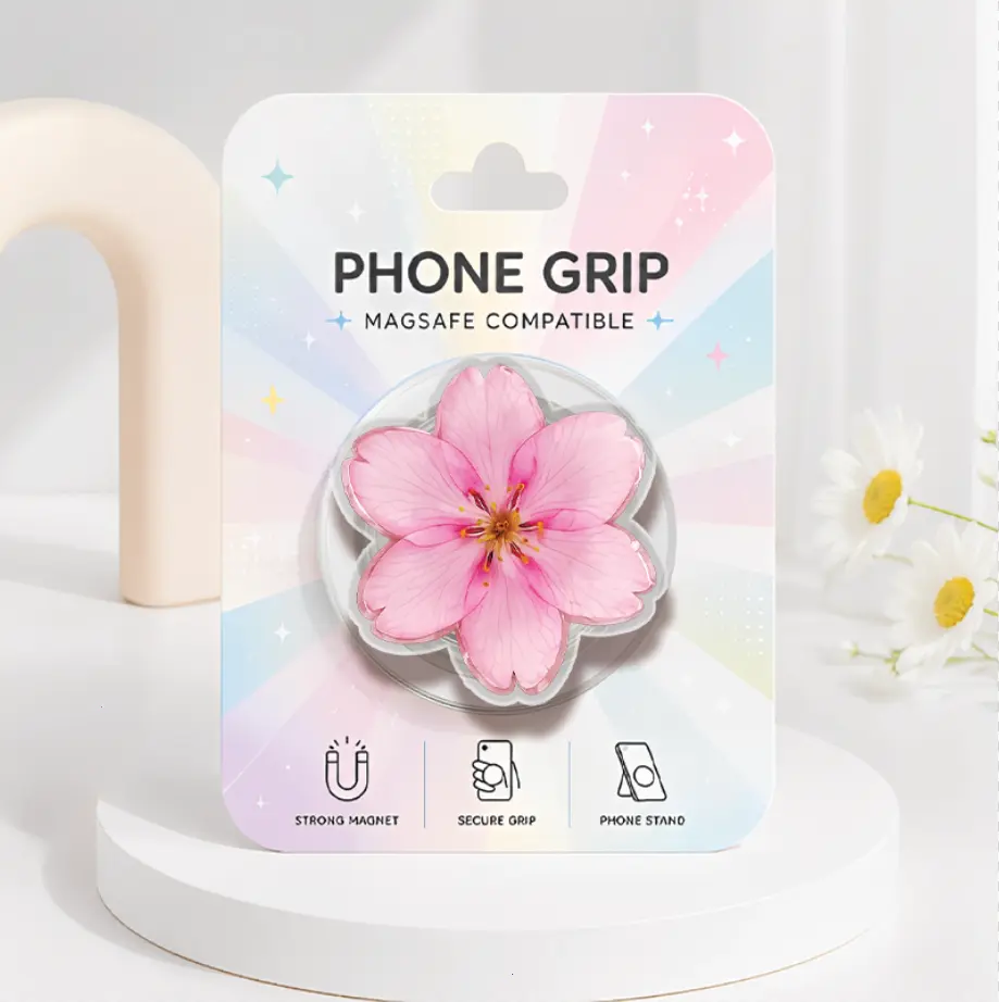 Pink Sakura MagSafe Phone Grip, Cherry Blossom Flower Phone Accessories, Aesthetic Floral Acrylic Pop Socket, Cute Flower Kindle Grip, Gift for Flower Lovers