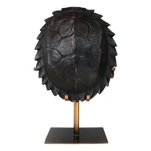 Large Nautical Marine Jagged Shell Faux Sea Turtle Sculpture With Pole Stand