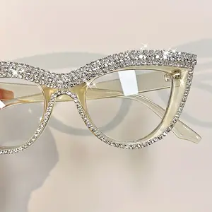 Presbyopia Reading Glasses (+1.0 to +4.0 Diopters), Elegant Cat Eye Full Rim Eyeglass Frames with Rhinestone Embellishments, PC Frame and Lens, Black