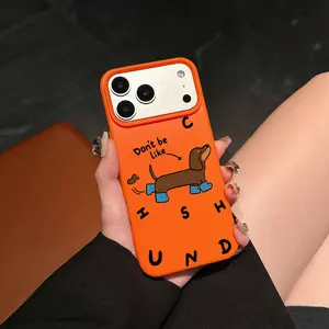 Cute cartoon dachshund pattern large hole phone case, made with embossed texture UV printing technology, 360-degree all-around protection, suitable for iPhone 17/16/15/14/13/12/11/X/XS/XSMAX, a gift for friends, family, and yourself, Cover, Accessories, S