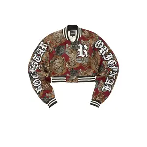 Khadiyah Red Crop Tapestry Varsity Jacket