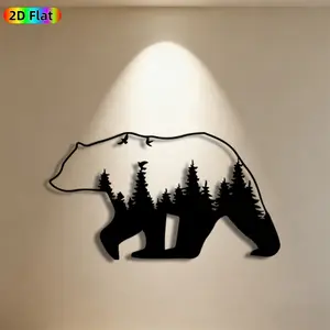 1pc Bear & Pine Tree Metal Wall Art,Bear & Pine Tree Statue Mural, Ideal Gift for New Year, Christmas, Nature Decor Enthusiasts, Rust-Resistant Metal Wall Decor Wall Sculptures, Perfect for Outdoor Fence & Indoor Living Room Wall, Forest-Themed Home Decor